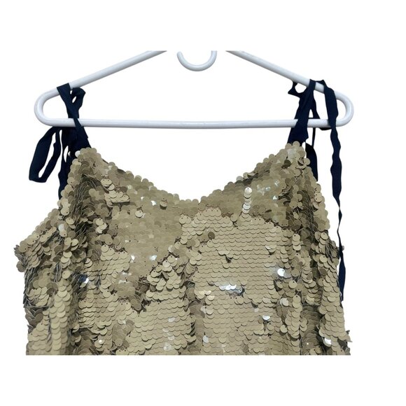 J.Crew Collection Desert Canyon Sequins Midi Dress 12 Gold Tie Shoulders Party - Picture 11 of 15